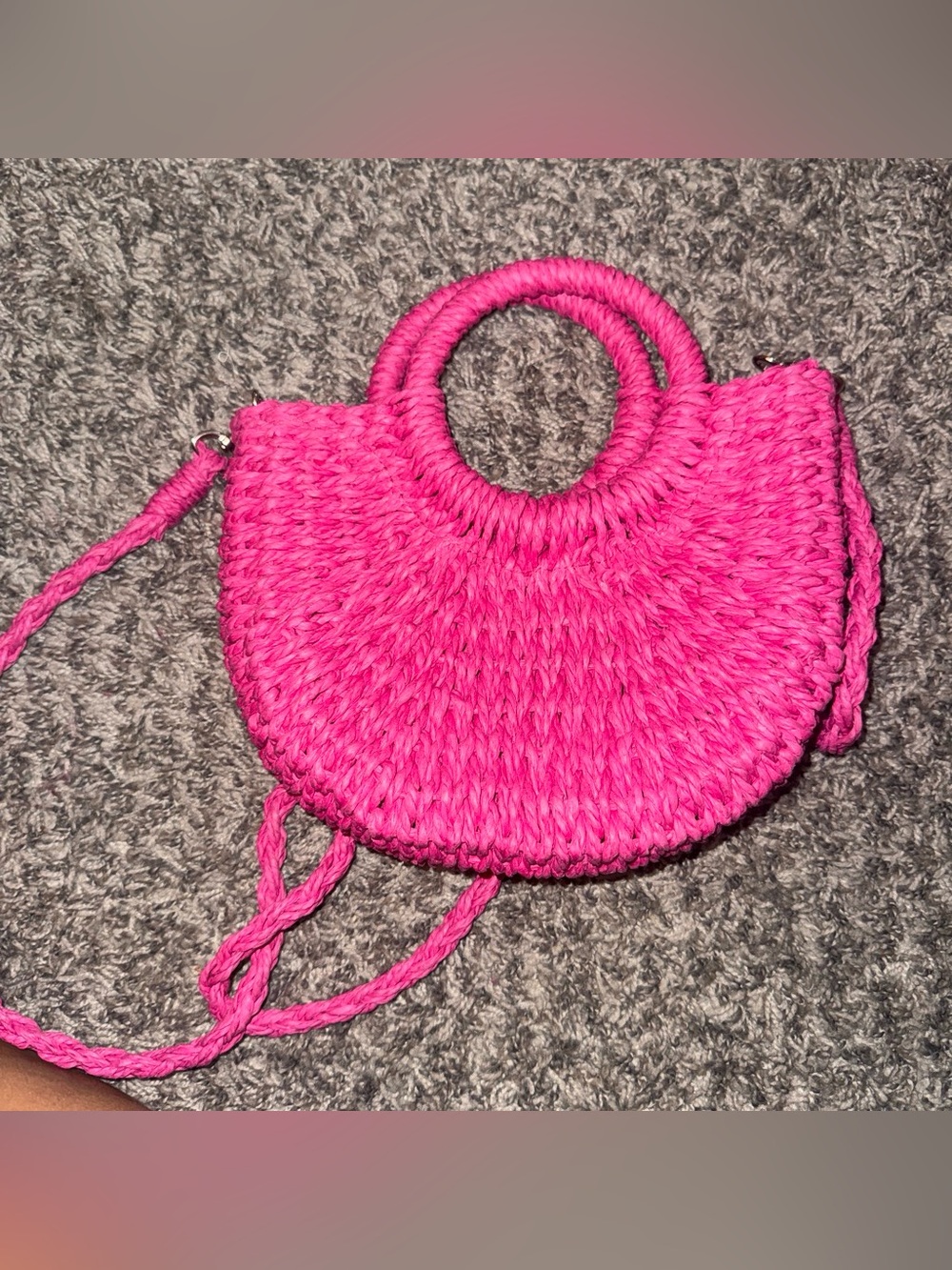 SHEIN Hot Pink Woven Round Handle Crossbody Bag